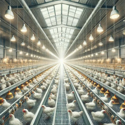 DALL·E 2025-02-13 14.44.27 – A high-quality, professional image of a modern broiler chicken farm. The image should showcase clean, well-maintained poultry houses with healthy broi DALL·E 2025-02-13 14.44.27 - A high-quality, professional image of a modern broiler chicken farm. The image should showcase clean, well-maintained poultry houses with healthy broi